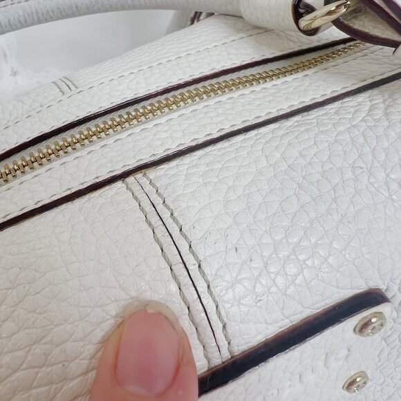 SOLD y2k Vintage Kate Spade White Pebbled Leather Baguette Bag Mini Duffle - Picture 13 of 14